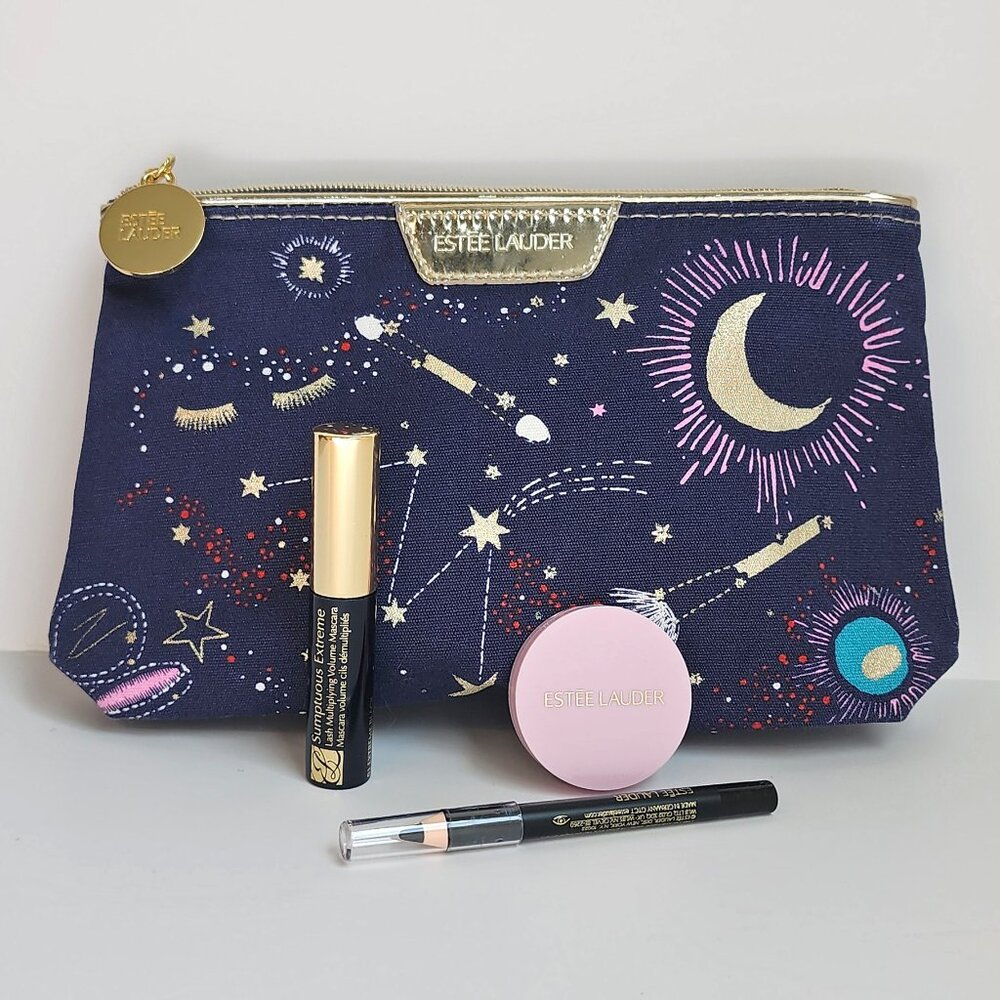 NEW Estée Lauder 4-Pc Gift Set Sumptuous Mascara, Double Wear Eyeliner, Lip Balm